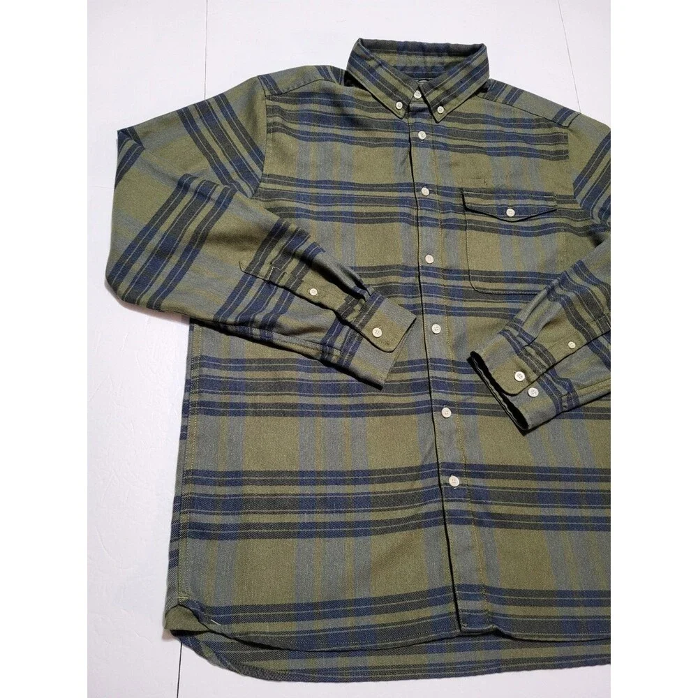 (#L4)The North Face Men's  Sz L Button Shirt Long Sleeve Plaid Blue / Green